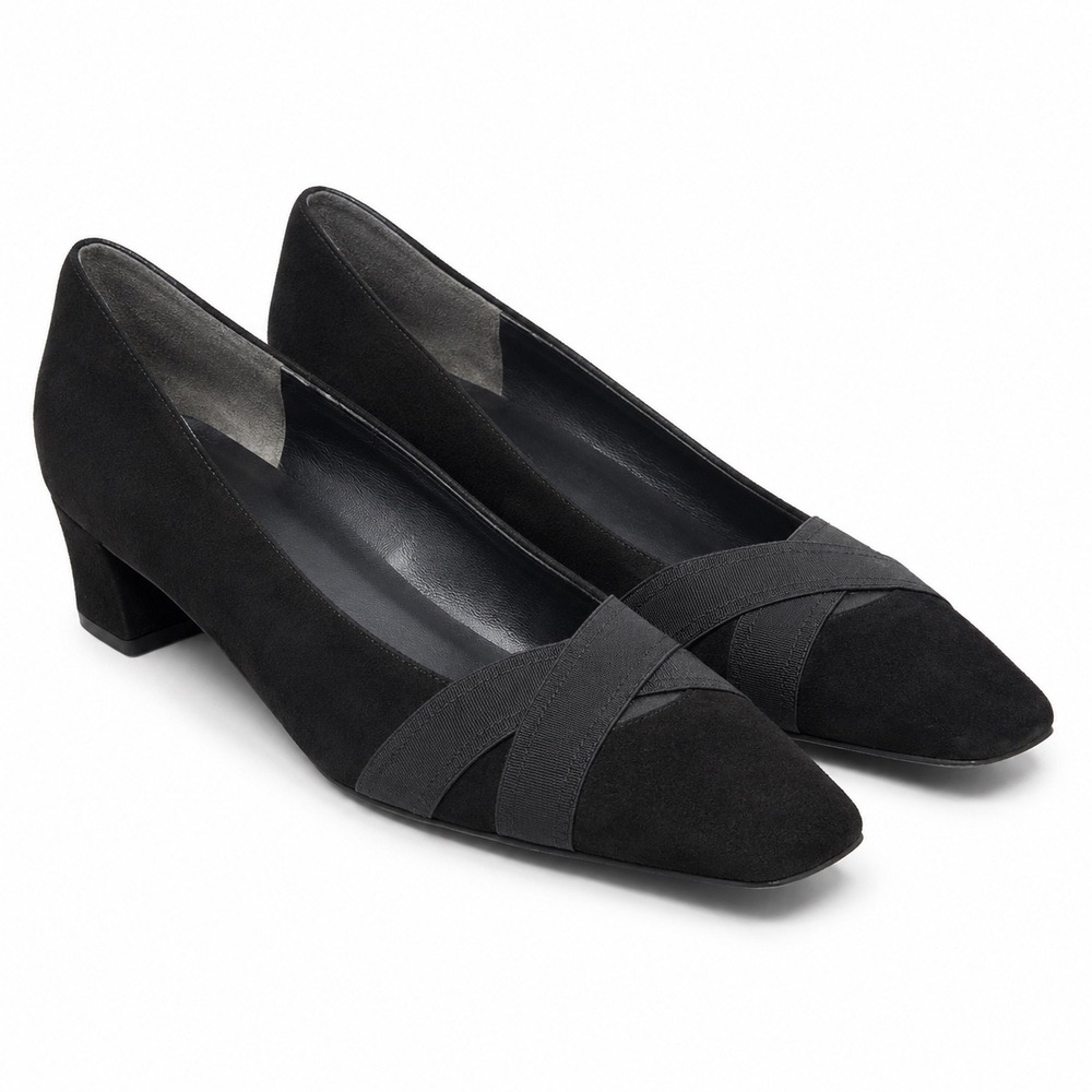 Stuart Weitzman Pumps Womens 8.5M‎ Black Suede Square Toe Low Block Kitten Heel